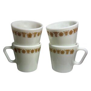 Pyrex Butterfly Gold Coffee Cups Mugs set of 4